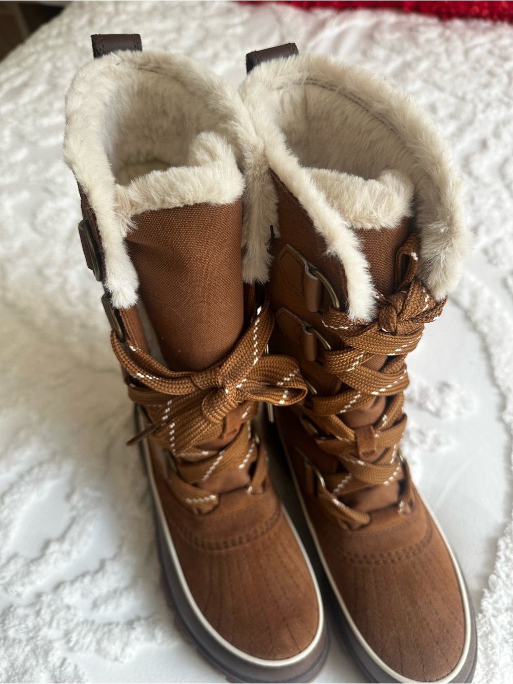 Sorel Women's Brown Faux-Fur Lined Lace-Up Winter Boots